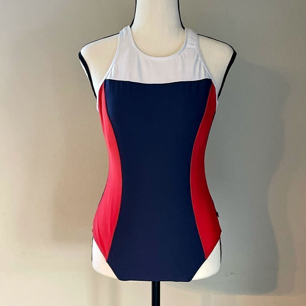 New! Nautica Red/White/Blue, Cut-Out Back. Swimsuit. Size 8.